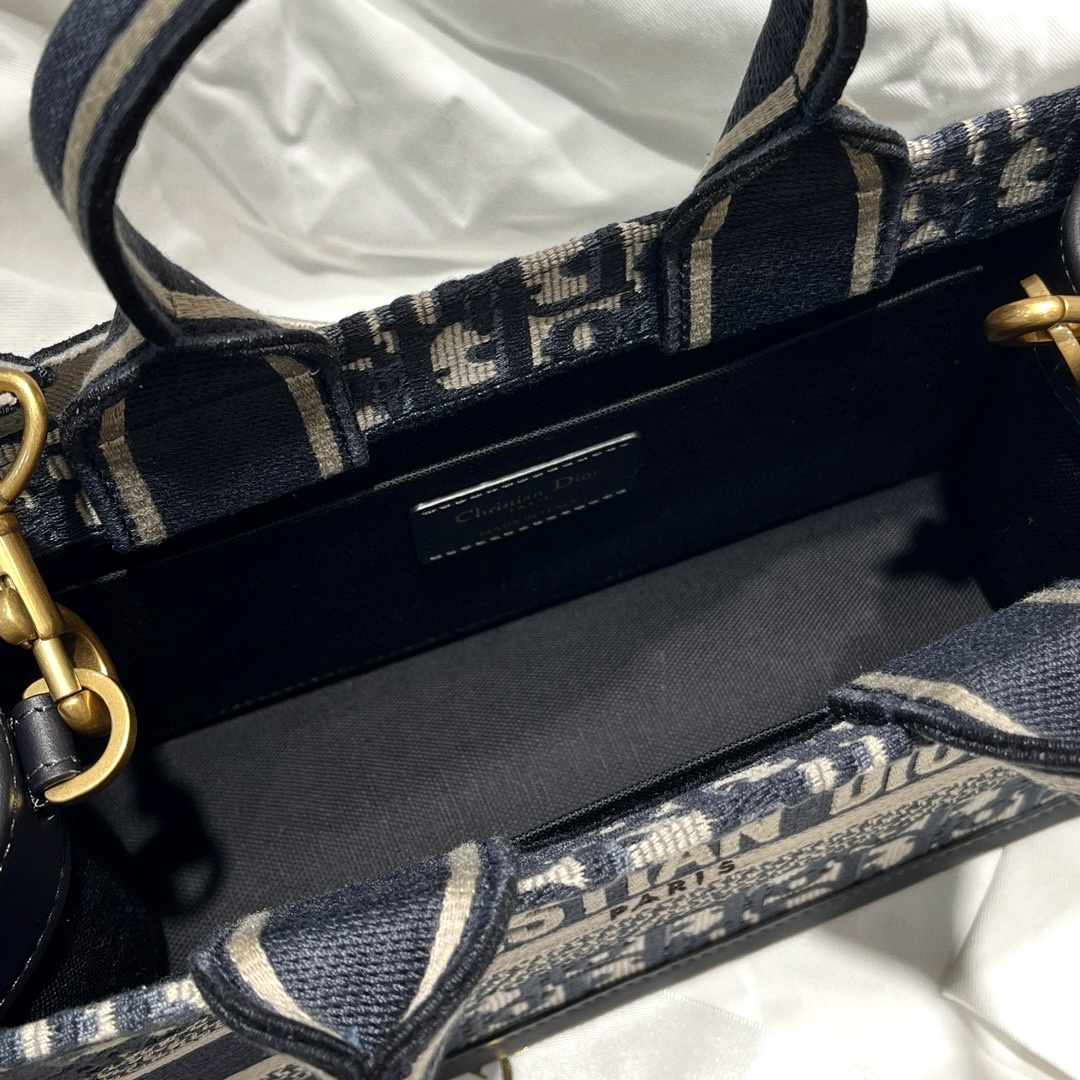 DIOR East-West Dior Book Tote with strap Blue Dior Oblique Embroidery and Calfskin