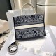 DIOR Medium Dior Book Tote Blue and Ecru Toile de Jouy Reverse Embroidery with Blue Calfskin 