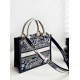 DIOR Small Dior Book Tote Blue and Ecru Toile de Jouy Reverse Embroidery and Blue Calfskin