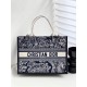 DIOR Medium Dior Book Tote Blue and Ecru Toile de Jouy Reverse Embroidery with Blue Calfskin 