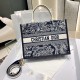 DIOR Medium Dior Book Tote Blue and Ecru Toile de Jouy Reverse Embroidery with Blue Calfskin 