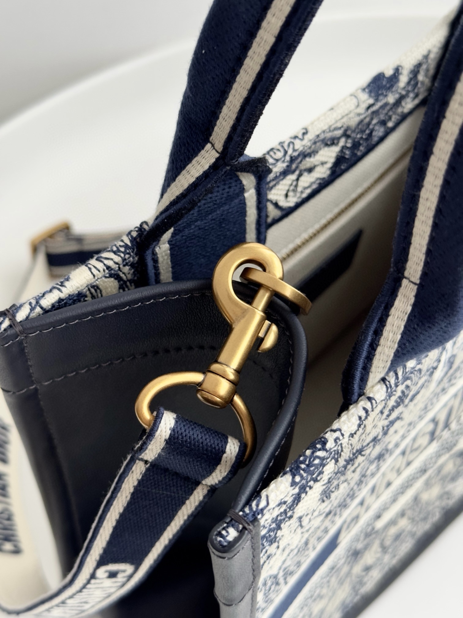 DIOR Small Dior Book Tote White and Navy Blue Toile de Jouy Sauvage Embroidery with Navy Blue Calfskin