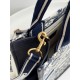 DIOR Small Dior Book Tote White and Navy Blue Toile de Jouy Sauvage Embroidery with Navy Blue Calfskin