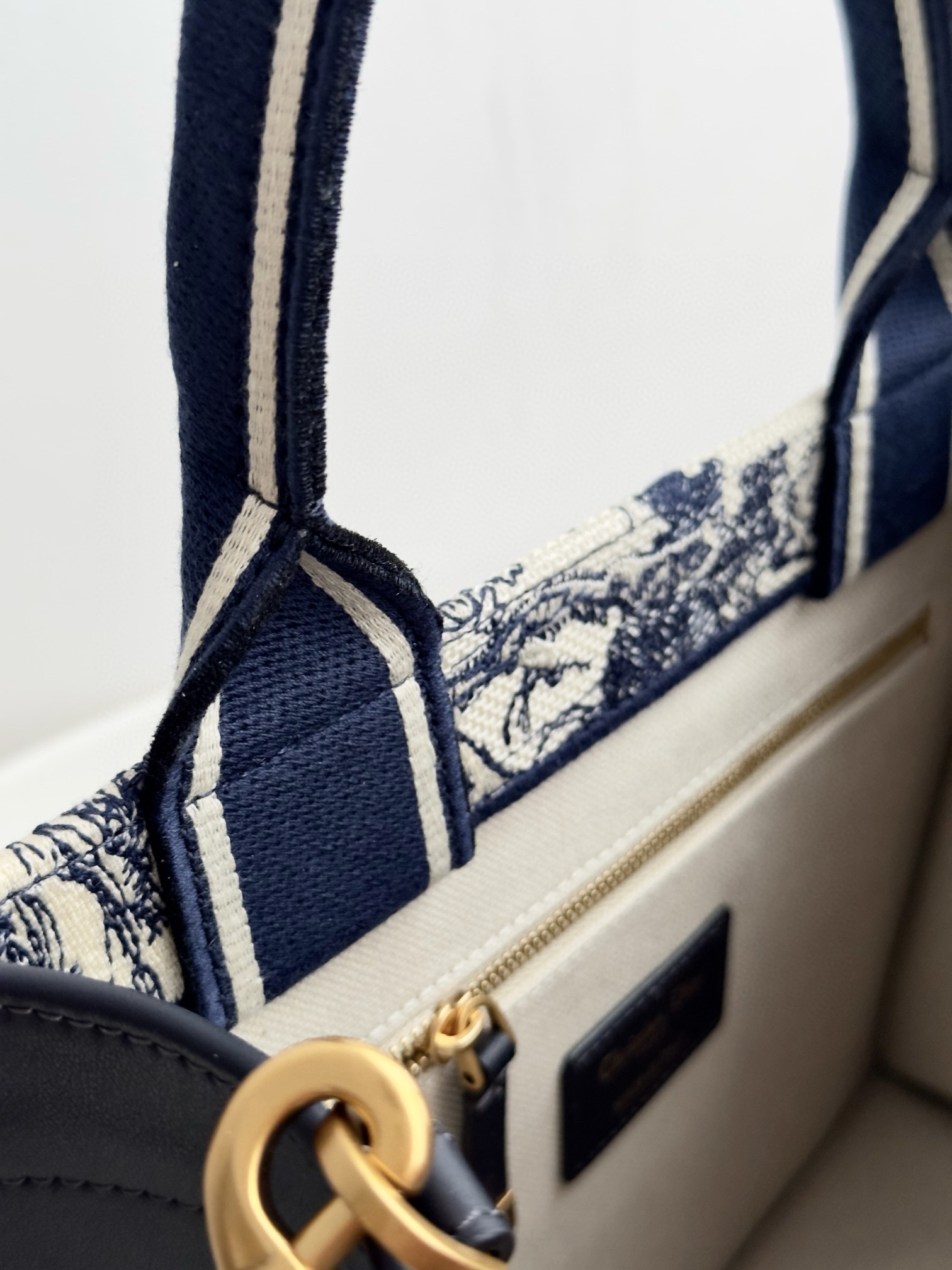 DIOR Small Dior Book Tote White and Navy Blue Toile de Jouy Sauvage Embroidery with Navy Blue Calfskin