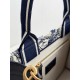 DIOR Small Dior Book Tote White and Navy Blue Toile de Jouy Sauvage Embroidery with Navy Blue Calfskin