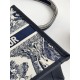 DIOR Small Dior Book Tote White and Navy Blue Toile de Jouy Sauvage Embroidery with Navy Blue Calfskin