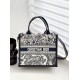 DIOR Small Dior Book Tote White and Navy Blue Toile de Jouy Sauvage Embroidery with Navy Blue Calfskin