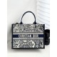 DIOR Medium Dior Book Tote White and Navy Blue Toile de Jouy Sauvage Embroidery with Navy Blue Calfskin