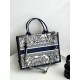 DIOR Medium Dior Book Tote White and Navy Blue Toile de Jouy Sauvage Embroidery with Navy Blue Calfskin