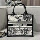 DIOR Small Dior Book Tote Latte and Black Dior Zodiac Embroidery with Black Calfskin