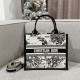 DIOR Small Dior Book Tote Latte and Black Dior Zodiac Embroidery with Black Calfskin