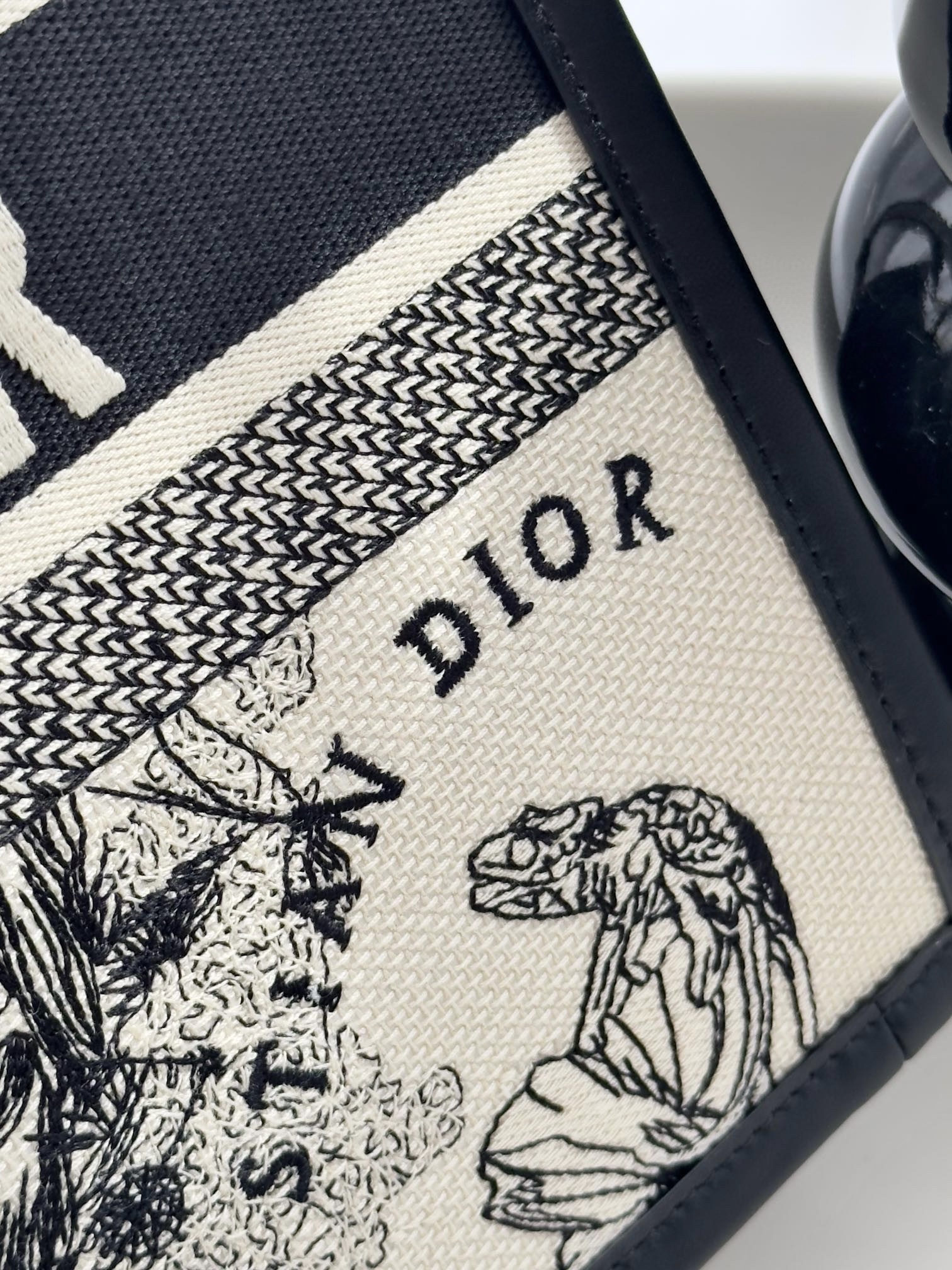 DIOR Medium Dior Book Tote Latte and Black Dior Zodiac Embroidery with Black Calfskin