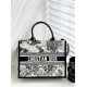 DIOR Medium Dior Book Tote Latte and Black Dior Zodiac Embroidery with Black Calfskin