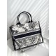 DIOR Medium Dior Book Tote Latte and Black Dior Zodiac Embroidery with Black Calfskin