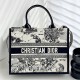 DIOR Medium Dior Book Tote Latte and Black Dior Zodiac Embroidery with Black Calfskin