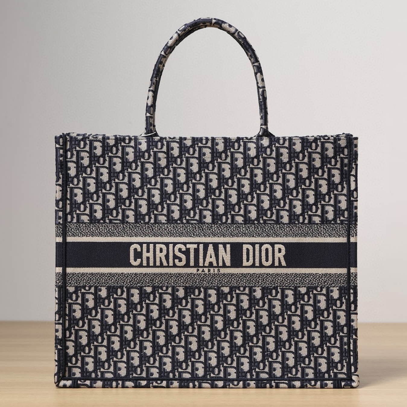 DIOR Large Dior Book Tote Ecru and Blue Dior Oblique Embroidery