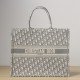 DIOR Large Dior Book Tote Ecru and Gray Dior Oblique Embroidery