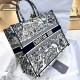 DIOR Large Dior Book Tote Ecru and Blue Toile de Jouy Embroidery