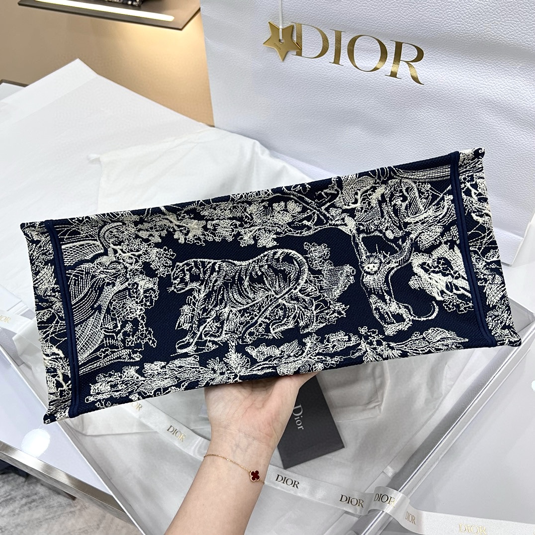 DIOR Large Dior Book Tote Blue and Ecru Toile de Jouy Reverse Embroidery