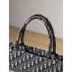 DIOR Medium Dior Book Tote Ecru and Blue Dior Oblique Embroidery