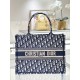 DIOR Medium Dior Book Tote Ecru and Blue Dior Oblique Embroidery