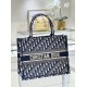 DIOR Medium Dior Book Tote Ecru and Blue Dior Oblique Embroidery