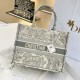 DIOR Medium Dior Book Tote Ecru and Gray Toile de Jouy Embroidery