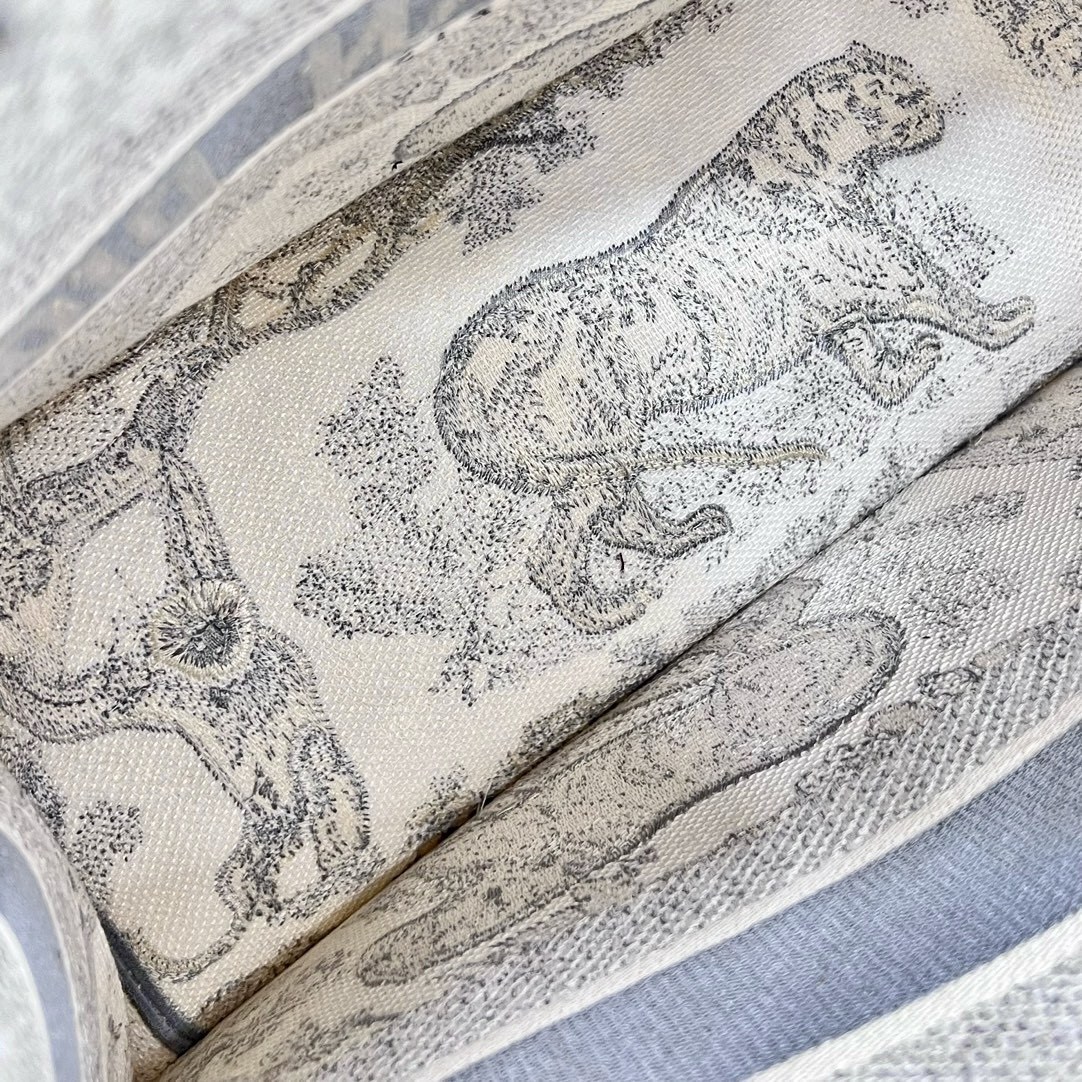 DIOR Medium Dior Book Tote Ecru and Gray Toile de Jouy Embroidery