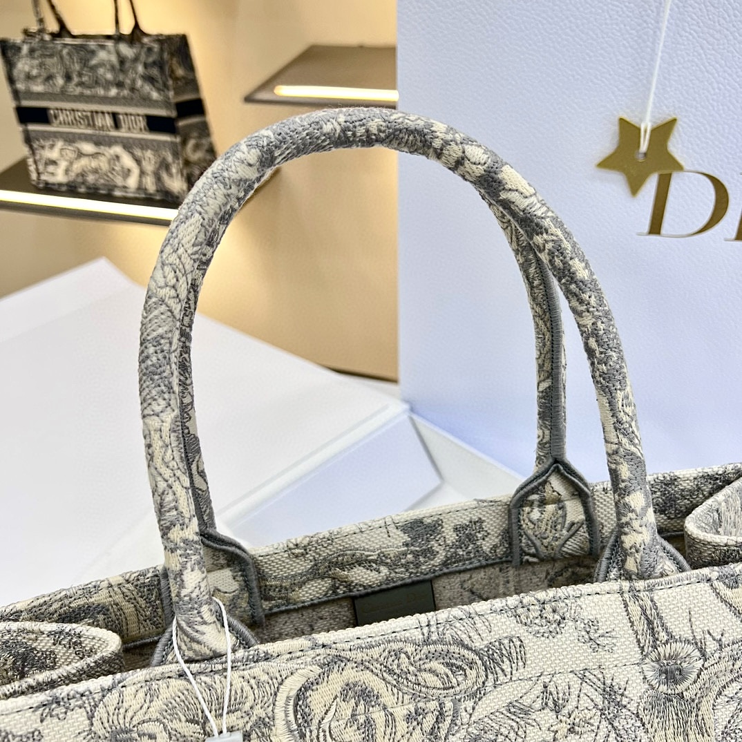 DIOR Medium Dior Book Tote Ecru and Gray Toile de Jouy Embroidery