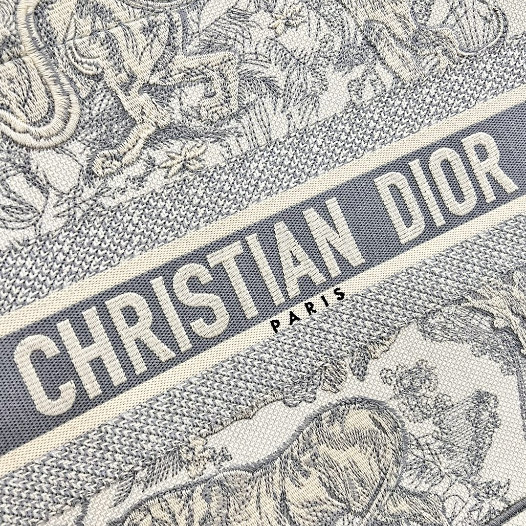 DIOR Medium Dior Book Tote Ecru and Gray Toile de Jouy Embroidery