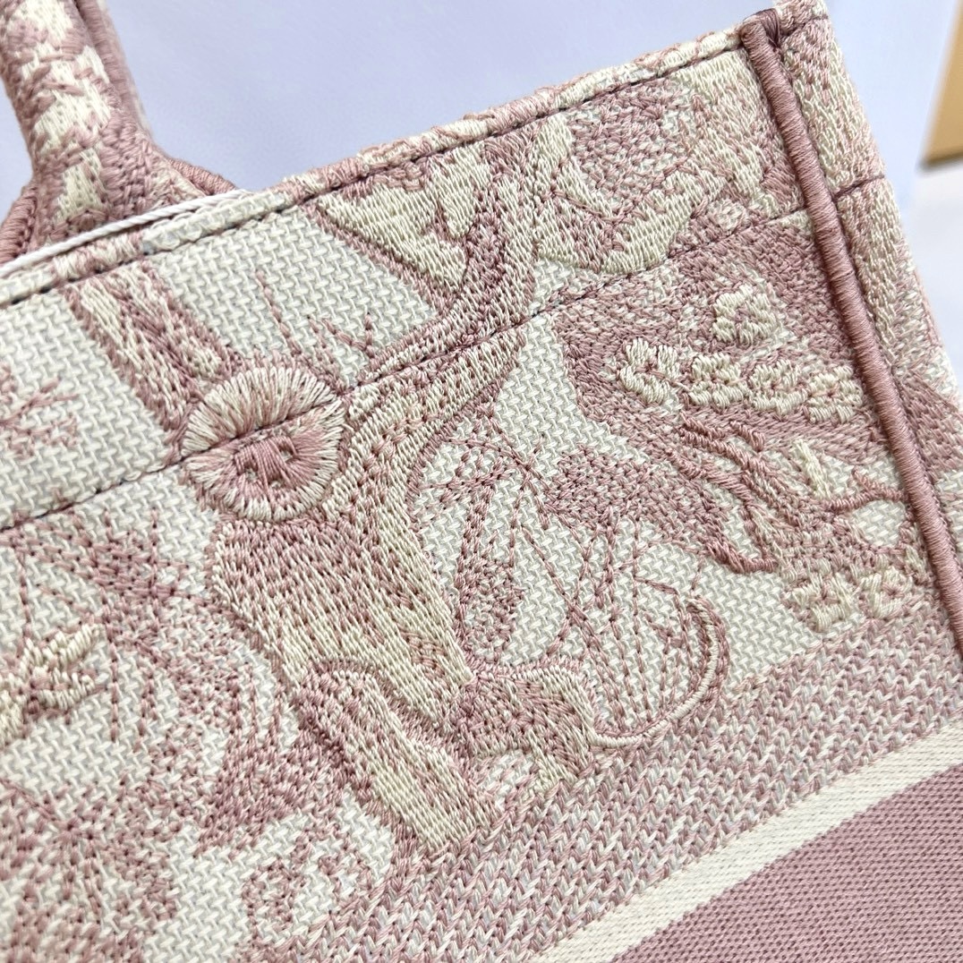 DIOR Medium Dior Book Tote Ecru and Pink Toile de Jouy Embroidery