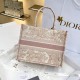 DIOR Medium Dior Book Tote Ecru and Pink Toile de Jouy Embroidery