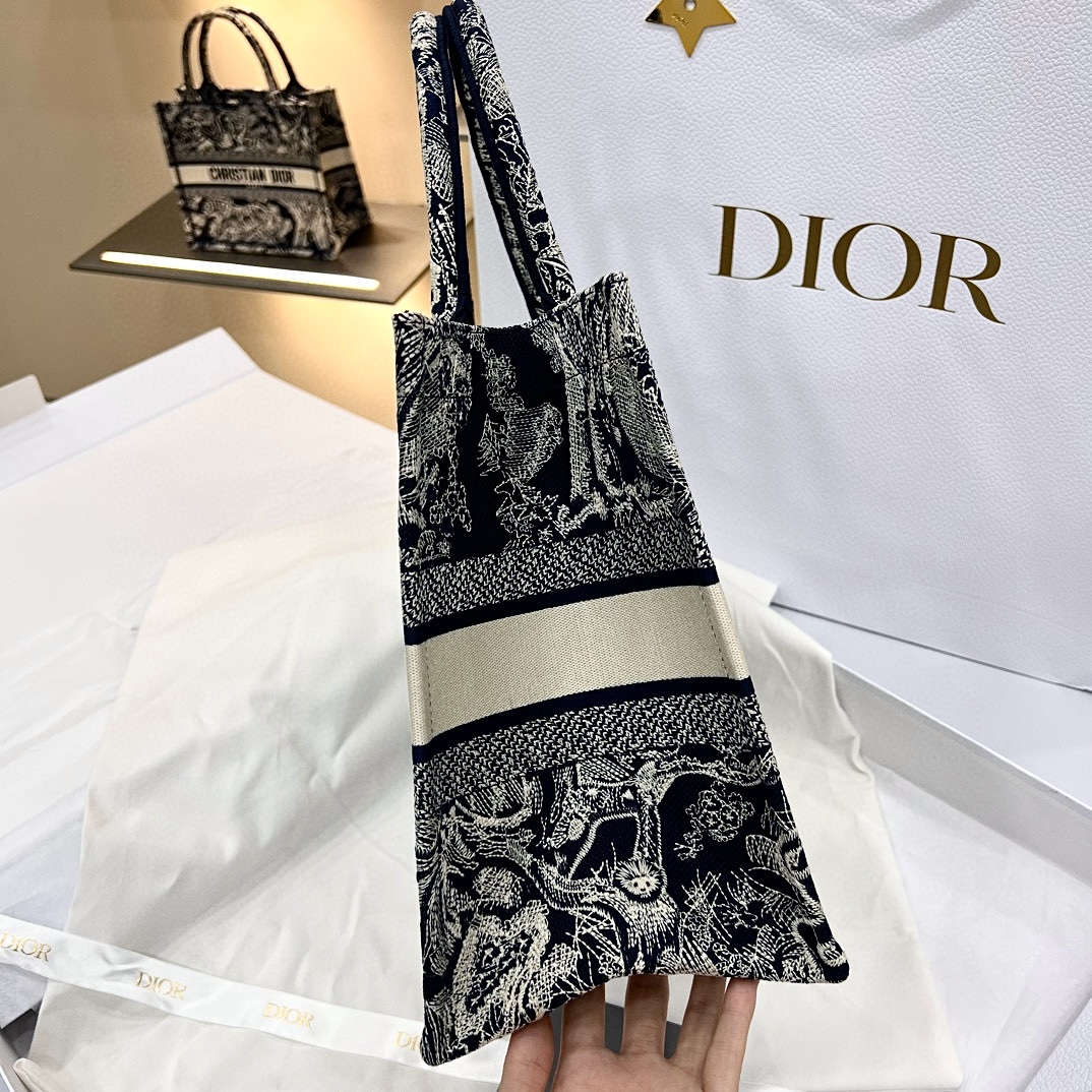 DIOR Medium Dior Book Tote Blue and Ecru Toile de Jouy Reverse Embroidery