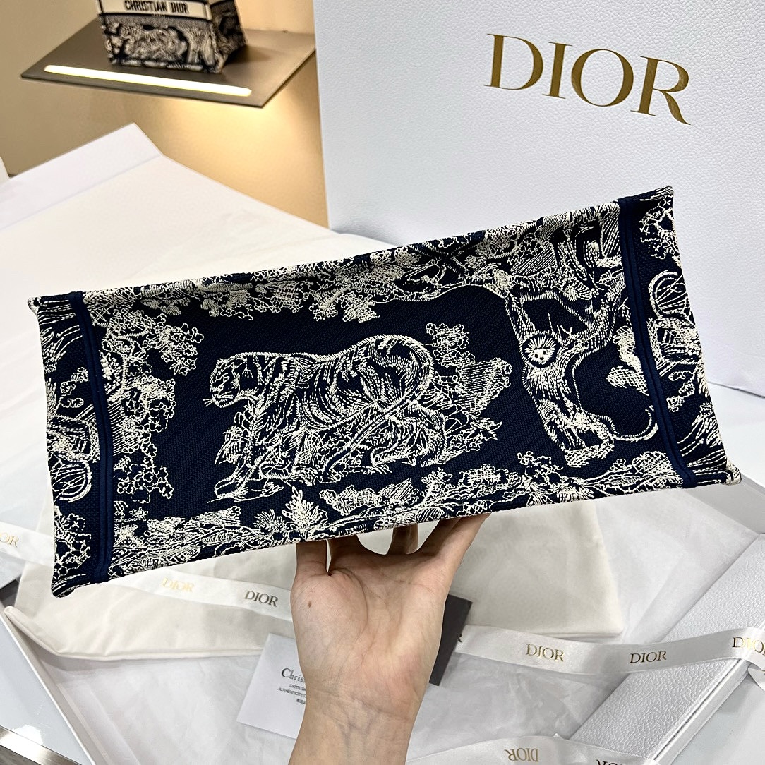 DIOR Medium Dior Book Tote Blue and Ecru Toile de Jouy Reverse Embroidery