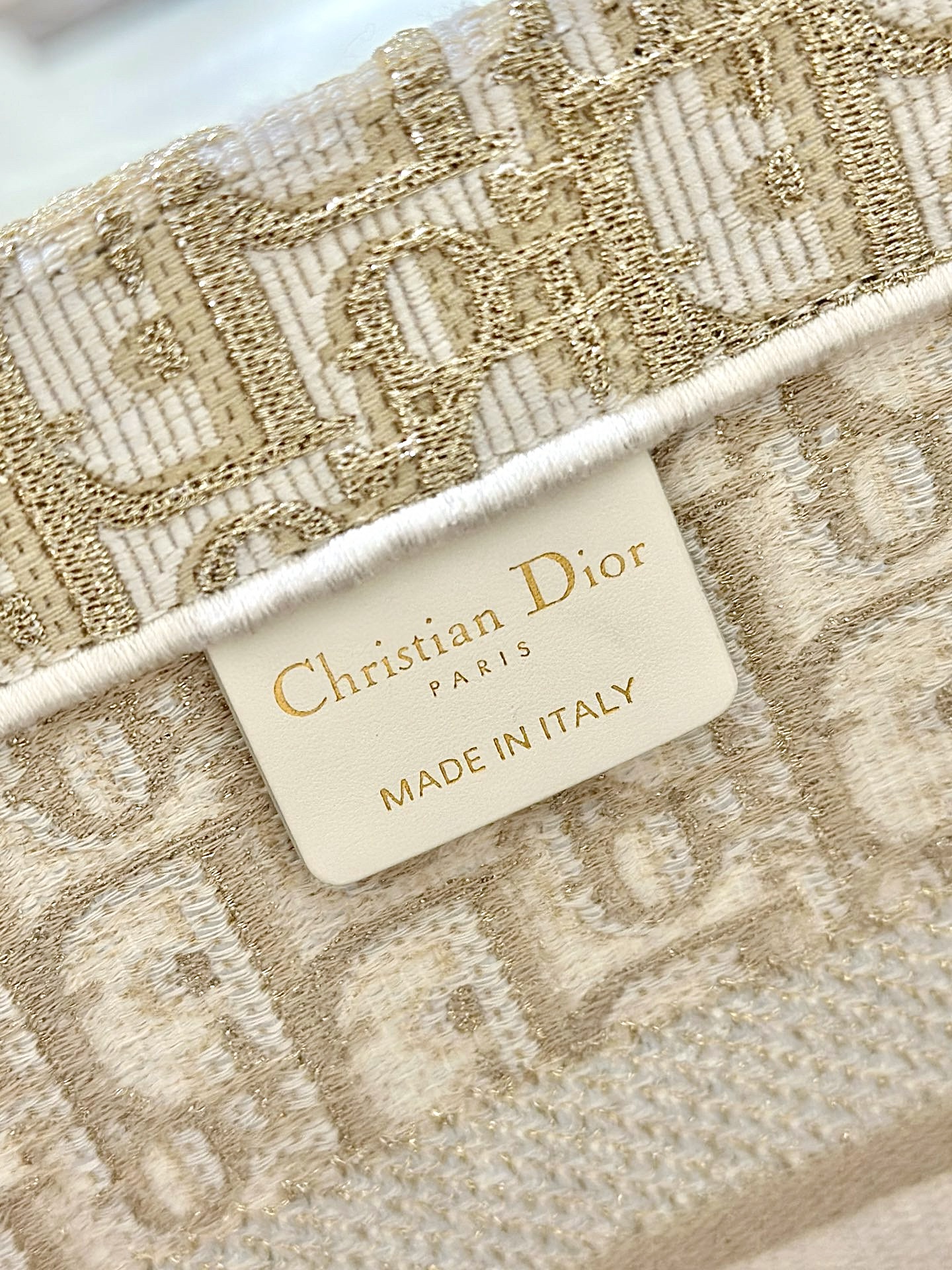 DIOR Medium Dior Book Tote White and Gold-Tone Dior Oblique Embroidery