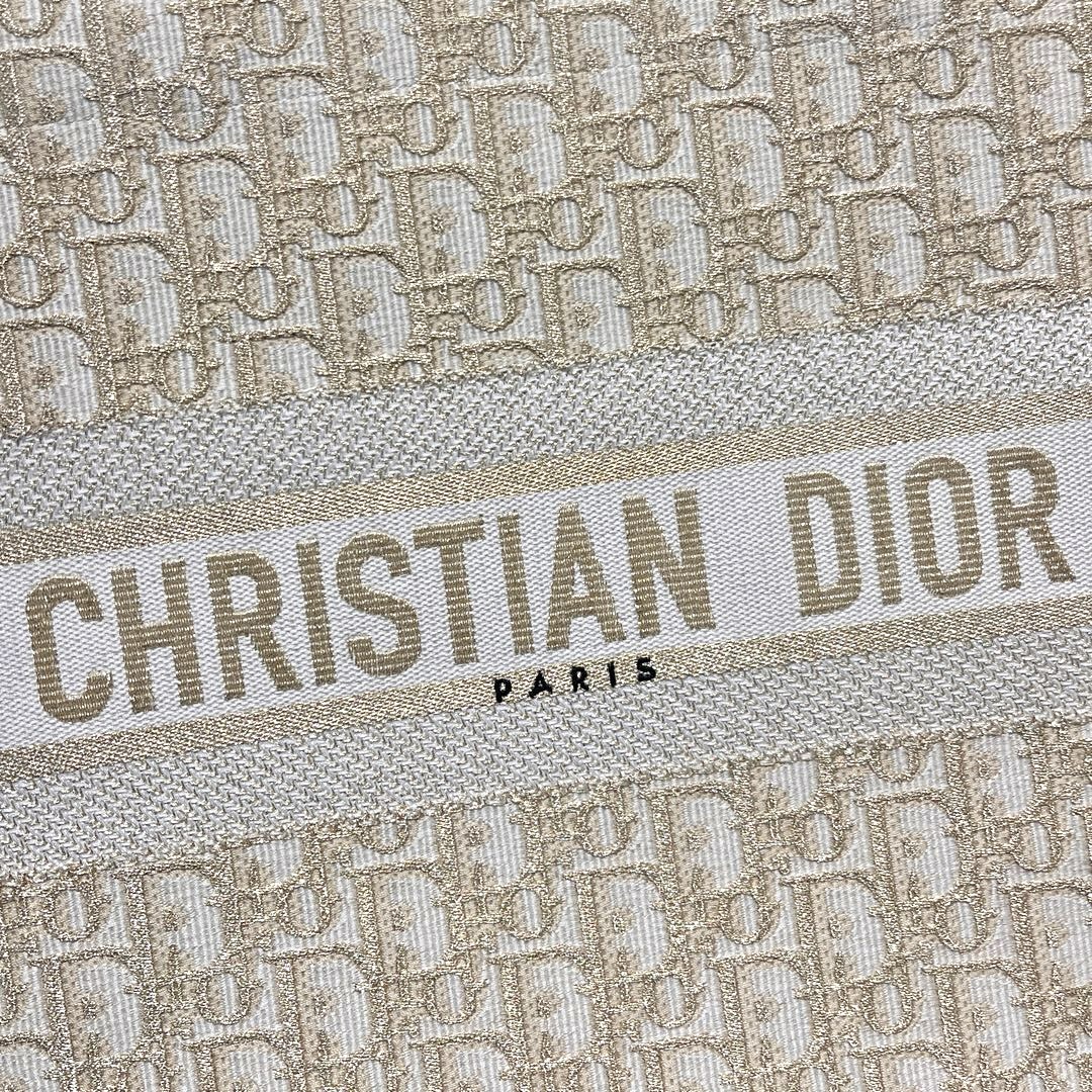 DIOR Medium Dior Book Tote White and Gold-Tone Dior Oblique Embroidery