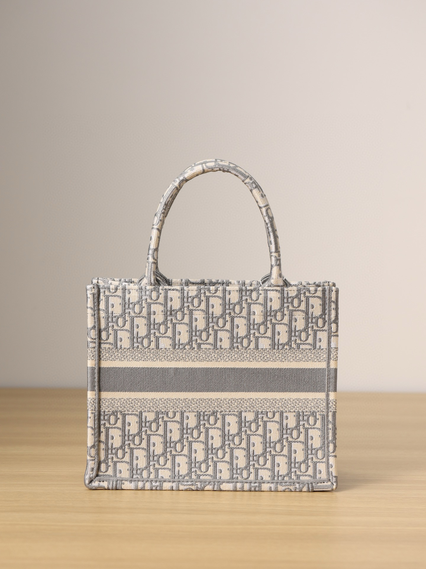 DIOR Small Dior Book Tote Ecru and Gray Dior Oblique Embroidery