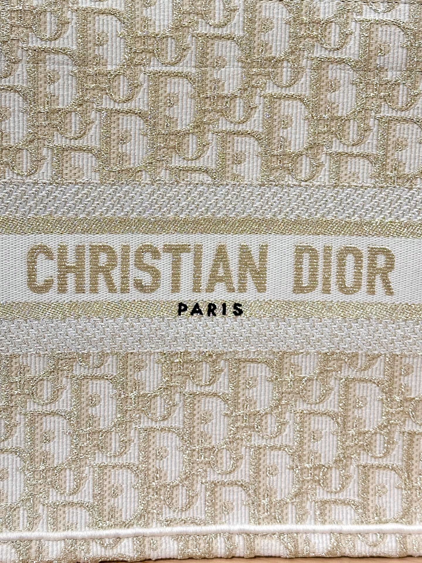 DIOR Small Dior Book Tote White and Gold-Tone Dior Oblique Embroidery