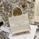 DIOR Small Dior Book Tote White and Gold-Tone Dior Oblique Embroidery