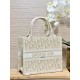 DIOR Small Dior Book Tote White and Gold-Tone Dior Oblique Embroidery