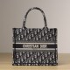 DIOR Small Dior Book Tote Ecru and Blue Dior Oblique Embroidery