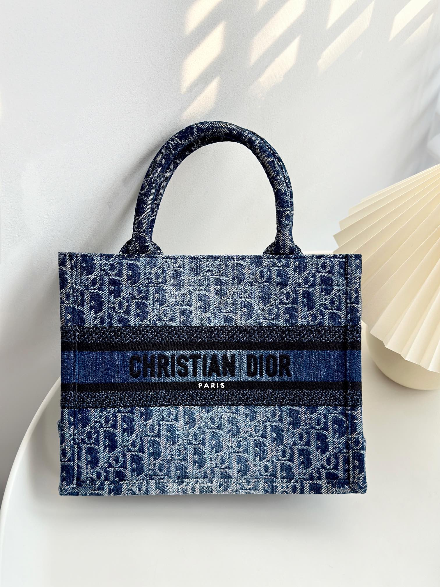 DIOR Small Dior Book Tote Blue Denim Dior Oblique Jacquard 