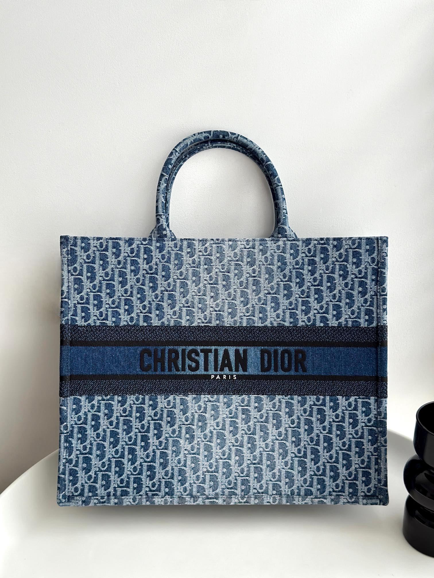 DIOR Large Dior Book Tote Blue Denim Dior Oblique Jacquard