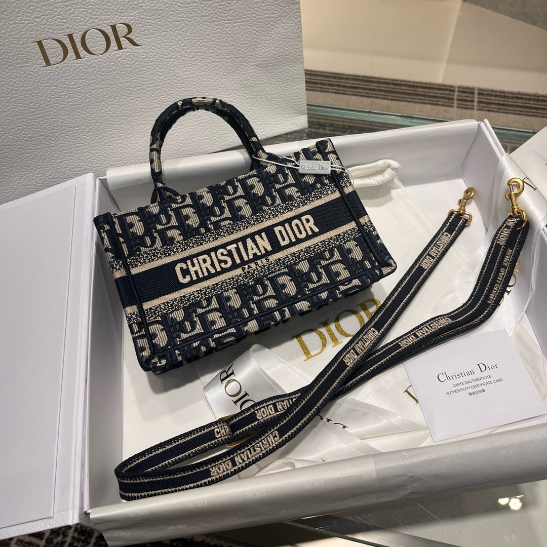 DIOR Mini Dior Book Tote Blue Dior Oblique Embroidery