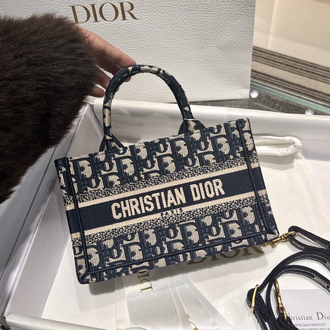 DIOR Mini Dior Book Tote Blue Dior Oblique Embroidery