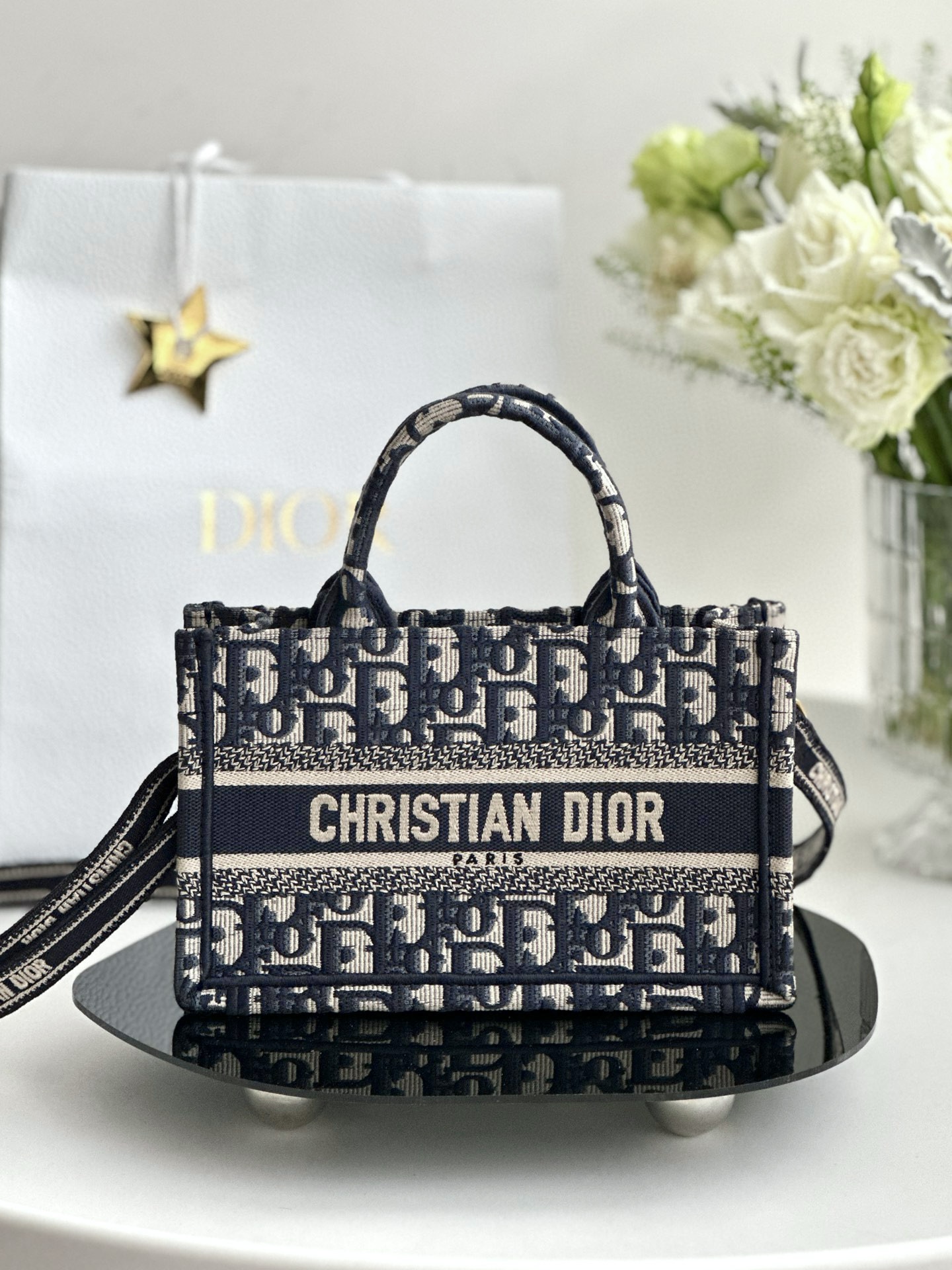 DIOR Mini Dior Book Tote Blue Dior Oblique Embroidery