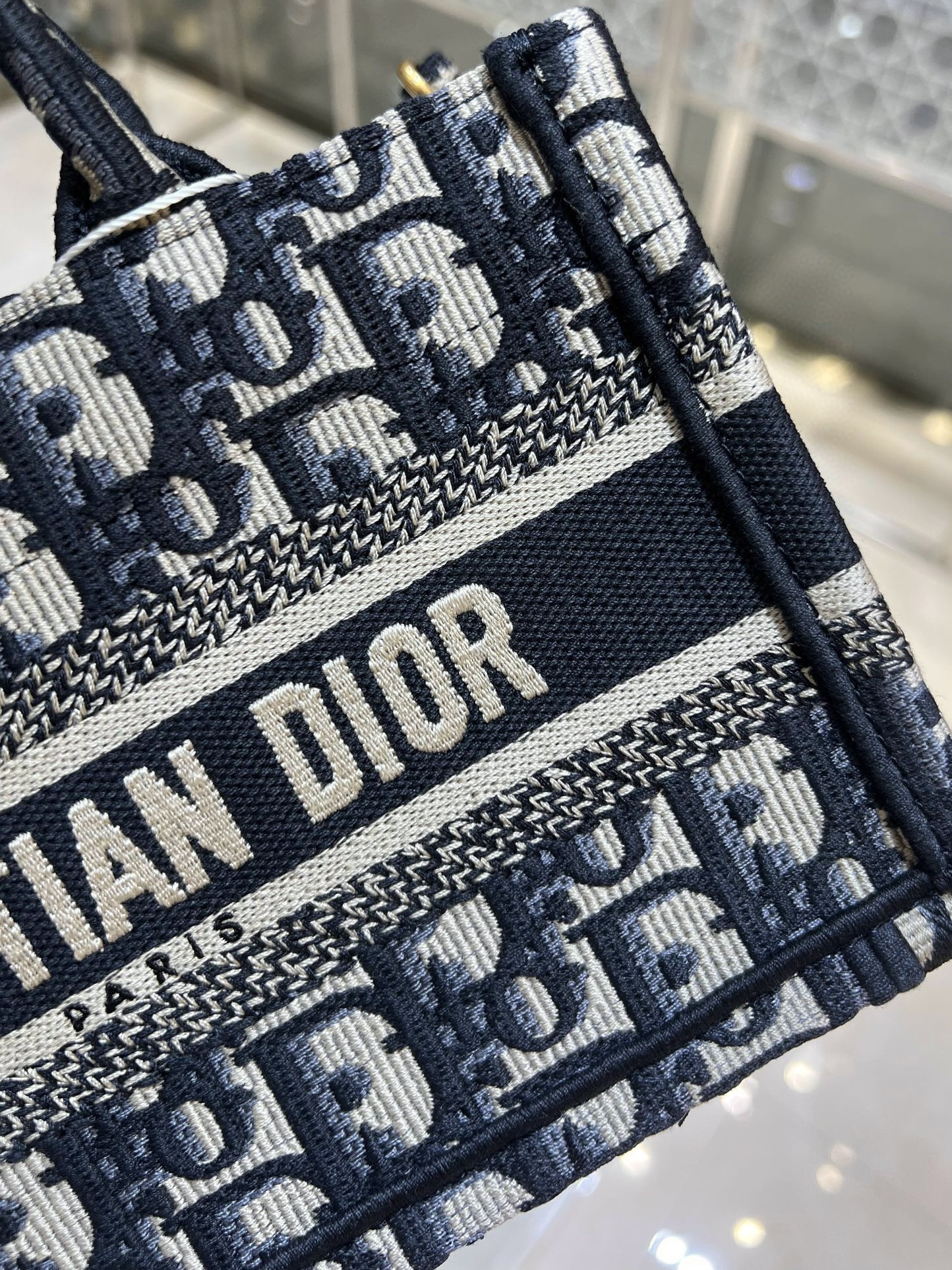 DIOR Mini Dior Book Tote Blue Dior Oblique Embroidery