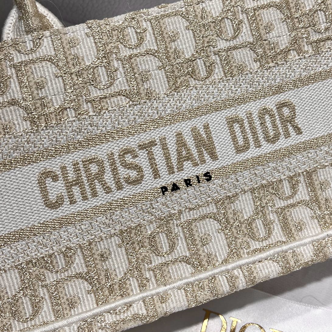 DIOR Mini Dior Book Tote White and Gold-Tone Dior Oblique Embroidery