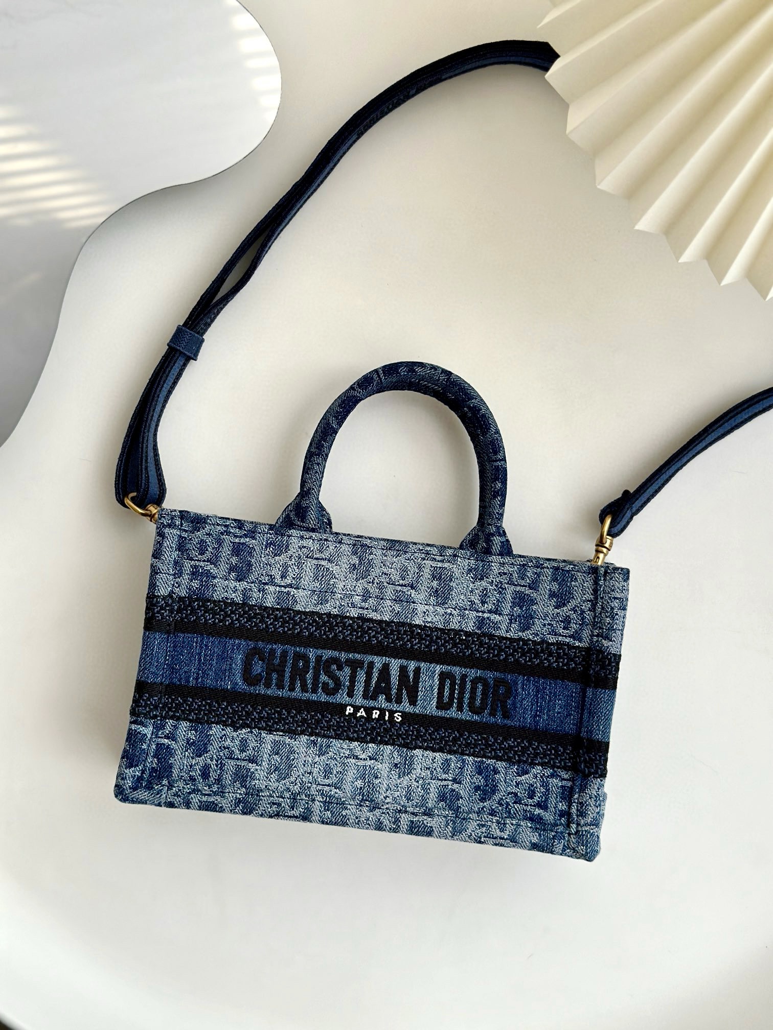 DIOR Mini Dior Book Tote Blue Denim Dior Oblique Jacquard 