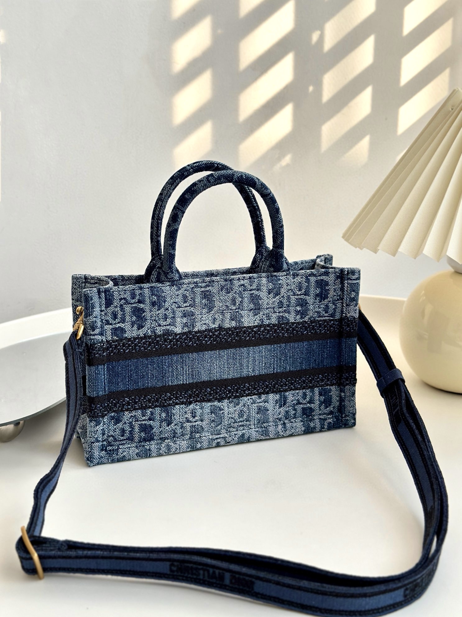 DIOR Mini Dior Book Tote Blue Denim Dior Oblique Jacquard 